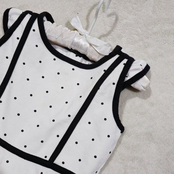 Janie & Jack ✦ Girls Dress 4 ✦ White Black Polka Dot Sleeveless Trim Party EUC - Picture 5 of 13